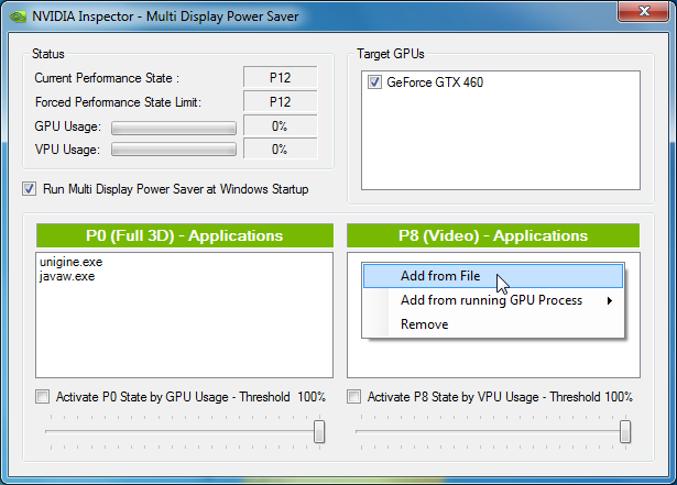 Multi Display Power Saver: Dateiauswahl