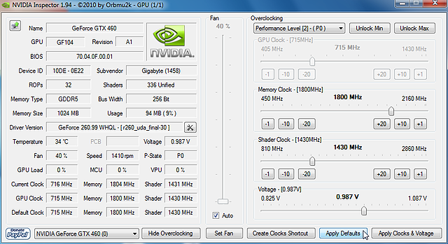 Overclocking: Standardeinstellungen