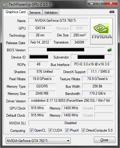 nVidia Kepler GeForce GTX 760 Ti (GK104) GPU-Z (Fake)