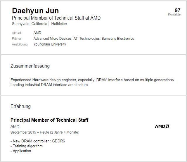 Linkedin-Profil von AMD-Mitarbeiter Daehyun Jun