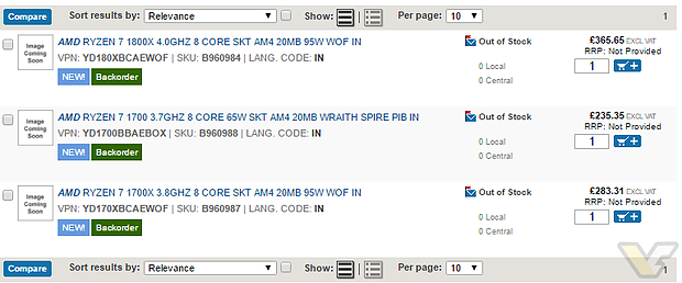 AMD Ryzen 1700, 1700X & 1800X britische Distributoren-Listungen