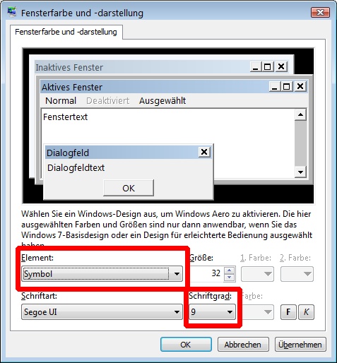 Windows 7 – Systemsteuerung – Fensterfarbe