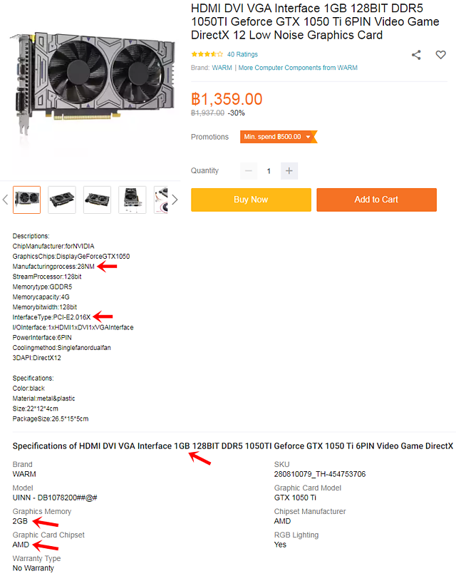 falsche GeForce GTX 1050 Ti