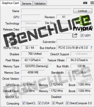 nVidia GeForce GTX 1050 @ GPU-Z