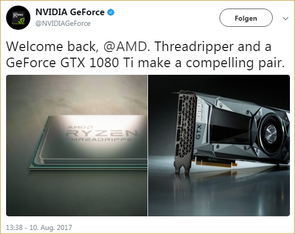 nVidias Glückwünsche zu AMDs Threadripper