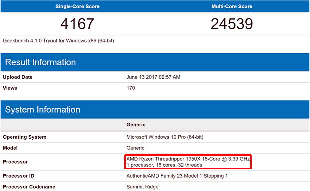 AMD Ryzen Threadripper 1950X @ Geekbench 4