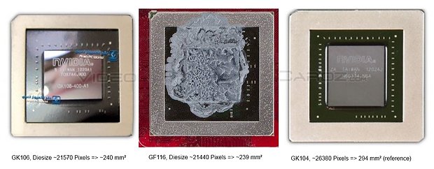 Chip-Flächen-Vergleich nVidia GK106 vs. GF116 vs. GK104