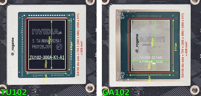 Chipvergleich: nVidia TU102 vs. GA102