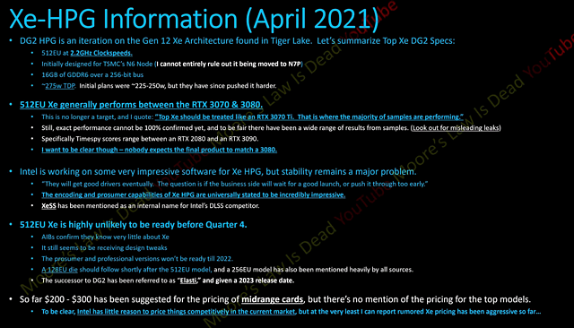 Intel Xe-HPG Leak (by Moore's Law is Dead)