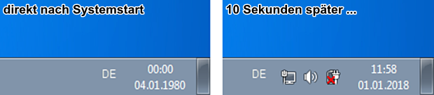 NetTime – links direkt nach Systemstart, rechts 10 Sekunden später ...