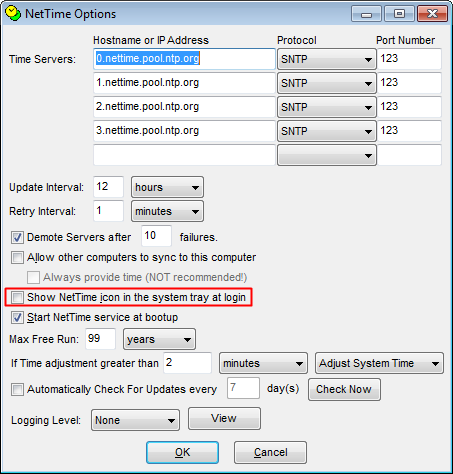 NetTime Optionen